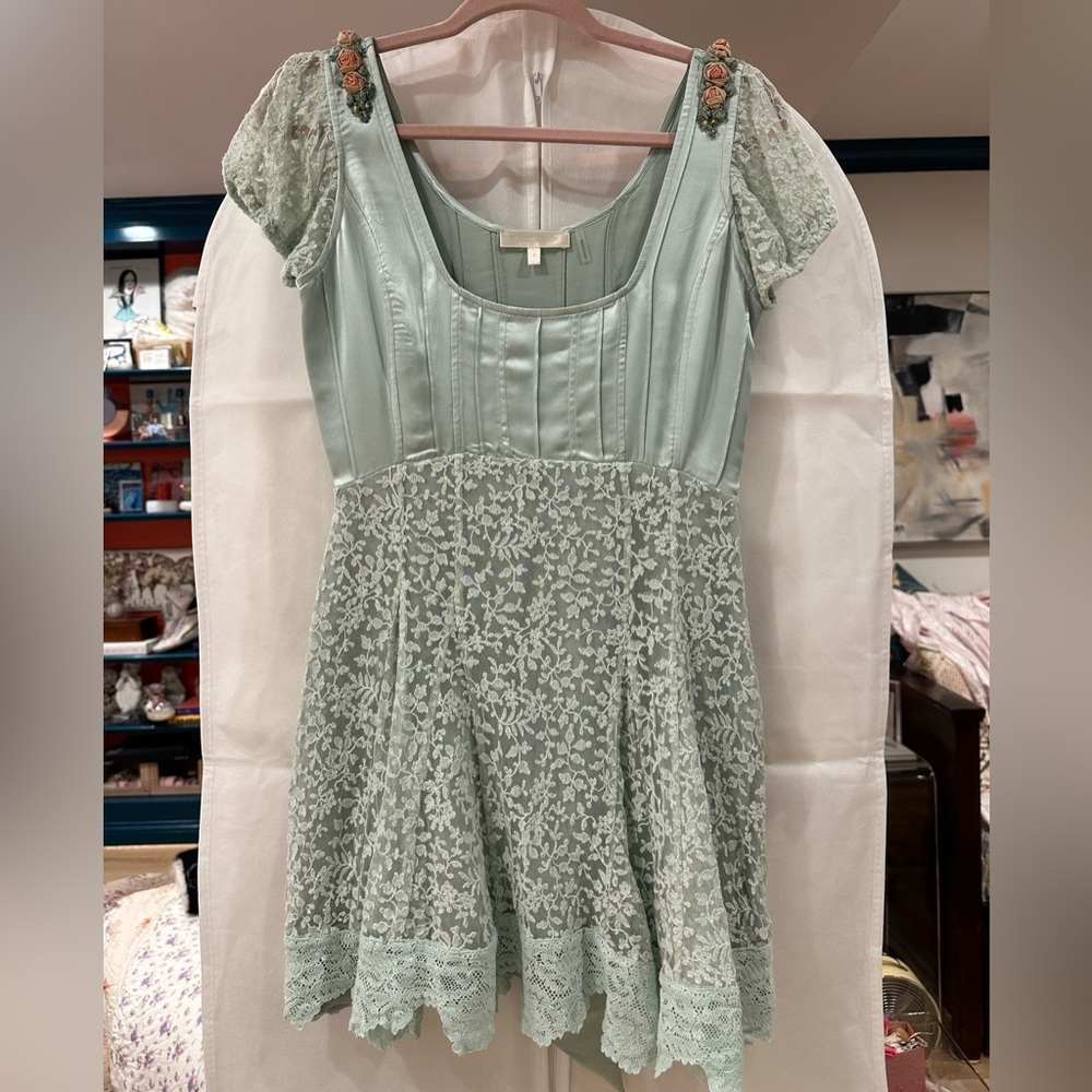 LoveShackFancy Blue Lace and Silk Dress